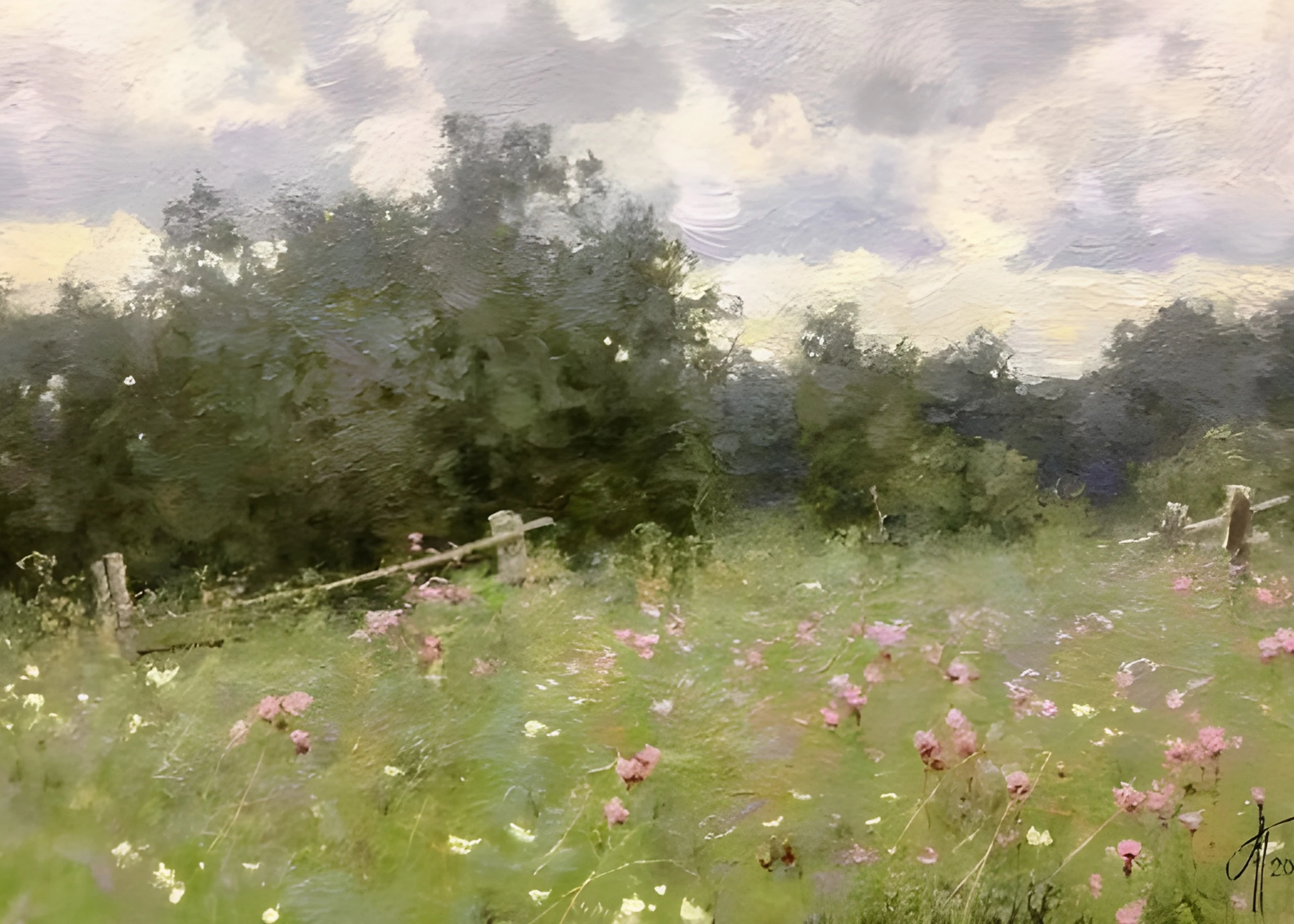 Wildflowers Beside a Rustic Fence