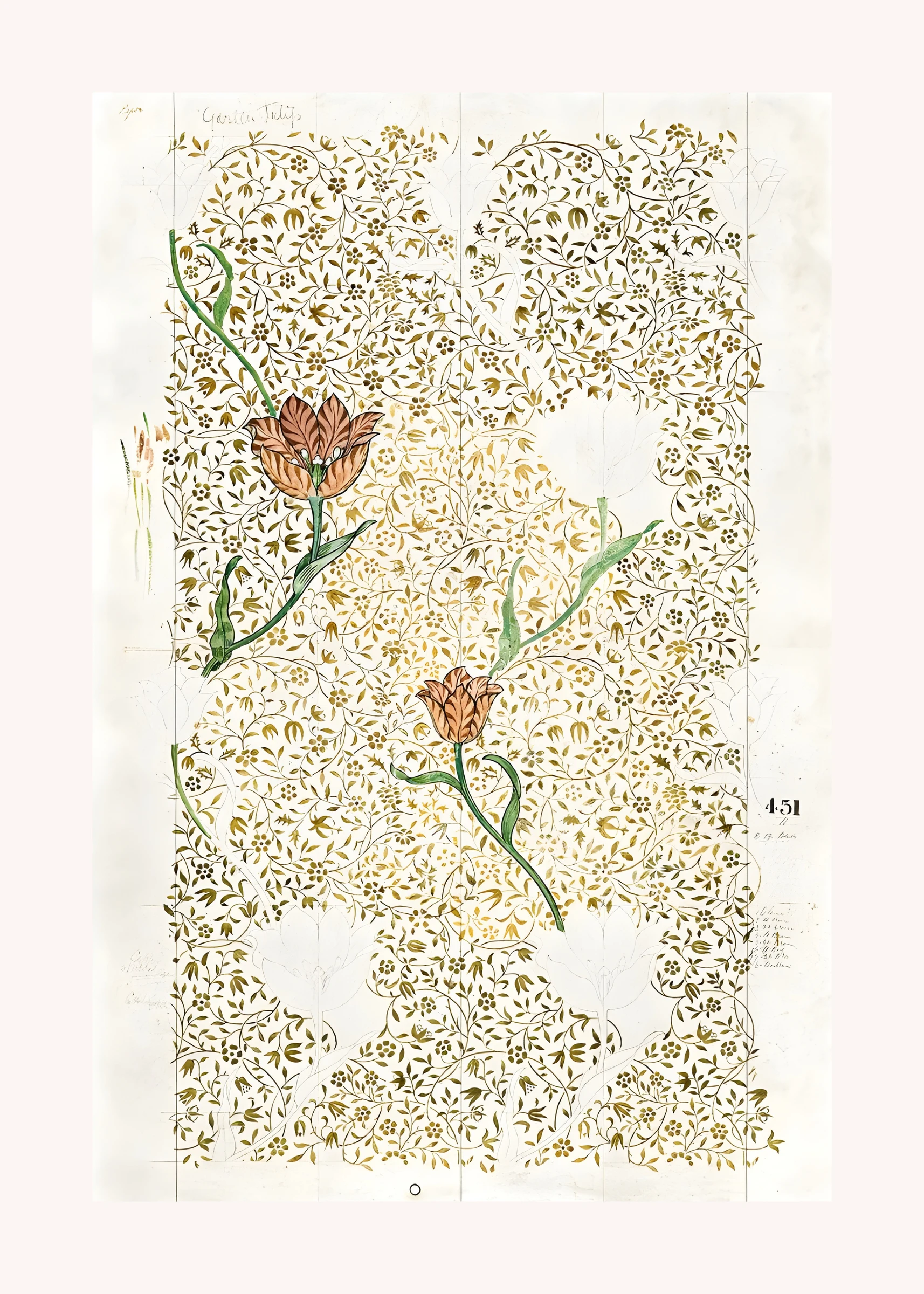 Botanical Motifs on a Cream Field