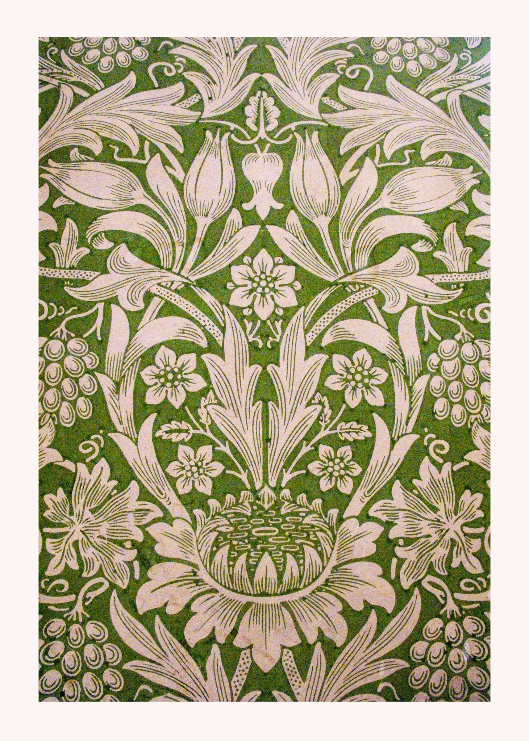 Ornate Pale Floral Motif on Green