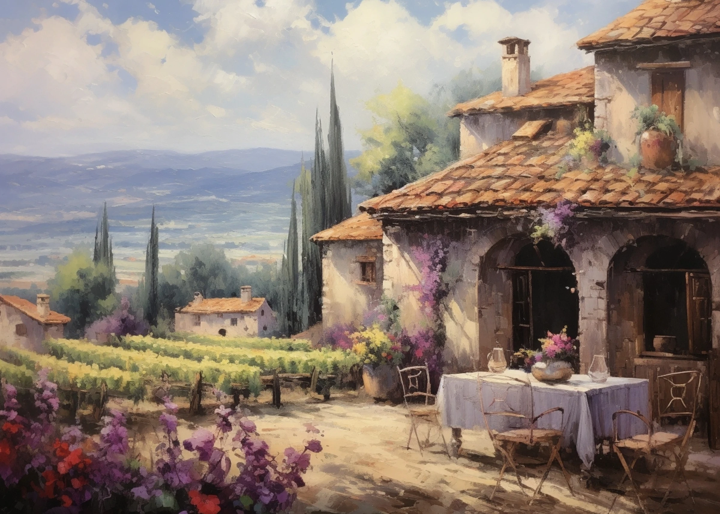 Flowering Terrace Above the Hills