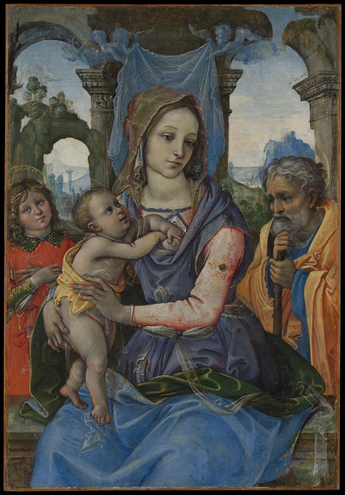 Holy Family with an Angel by Raffaellino del Garbo (also known as Raffaelle de' Capponi and Raffaelle de' Carli)