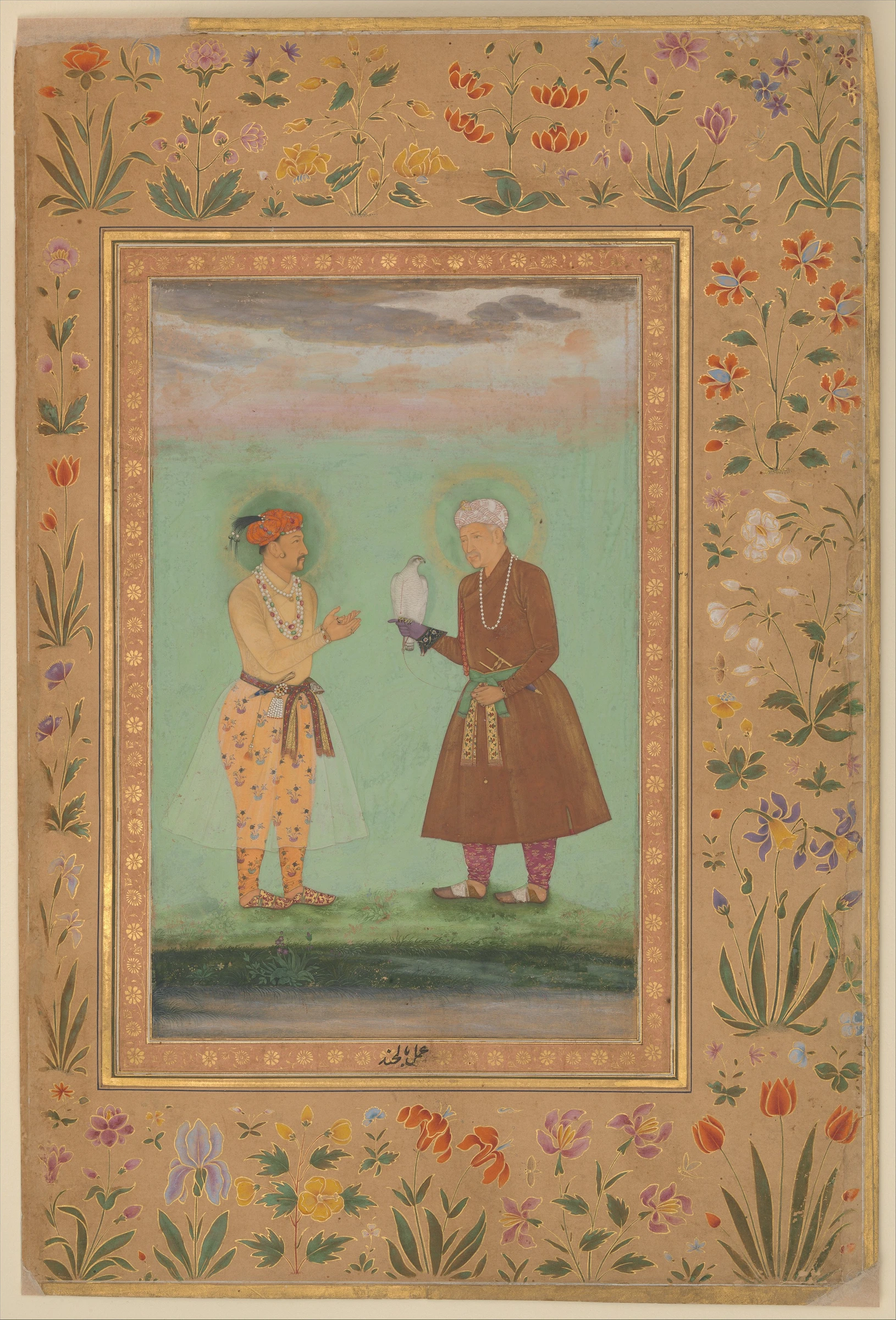 "Jahangir and his Father, Akbar", Folio from the Shah Jahan Album by Balachand