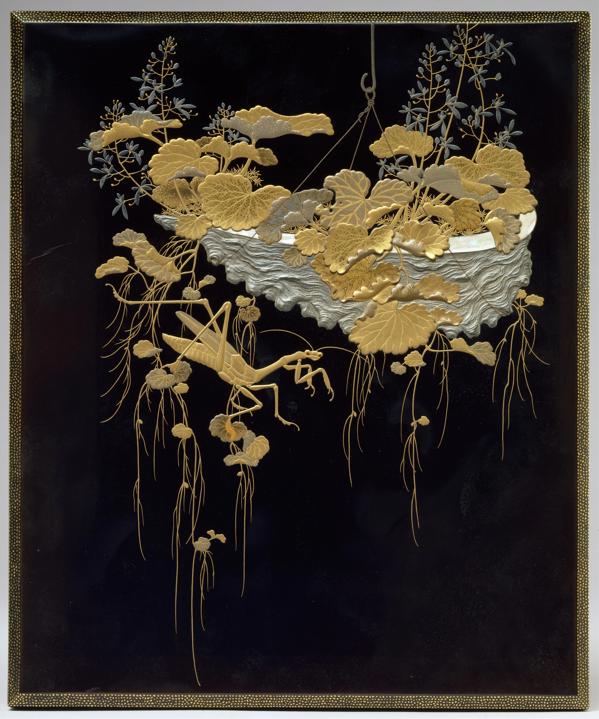 Shikishi (square calligraphy paper) Box with Design of Flowers and Praying Mantis