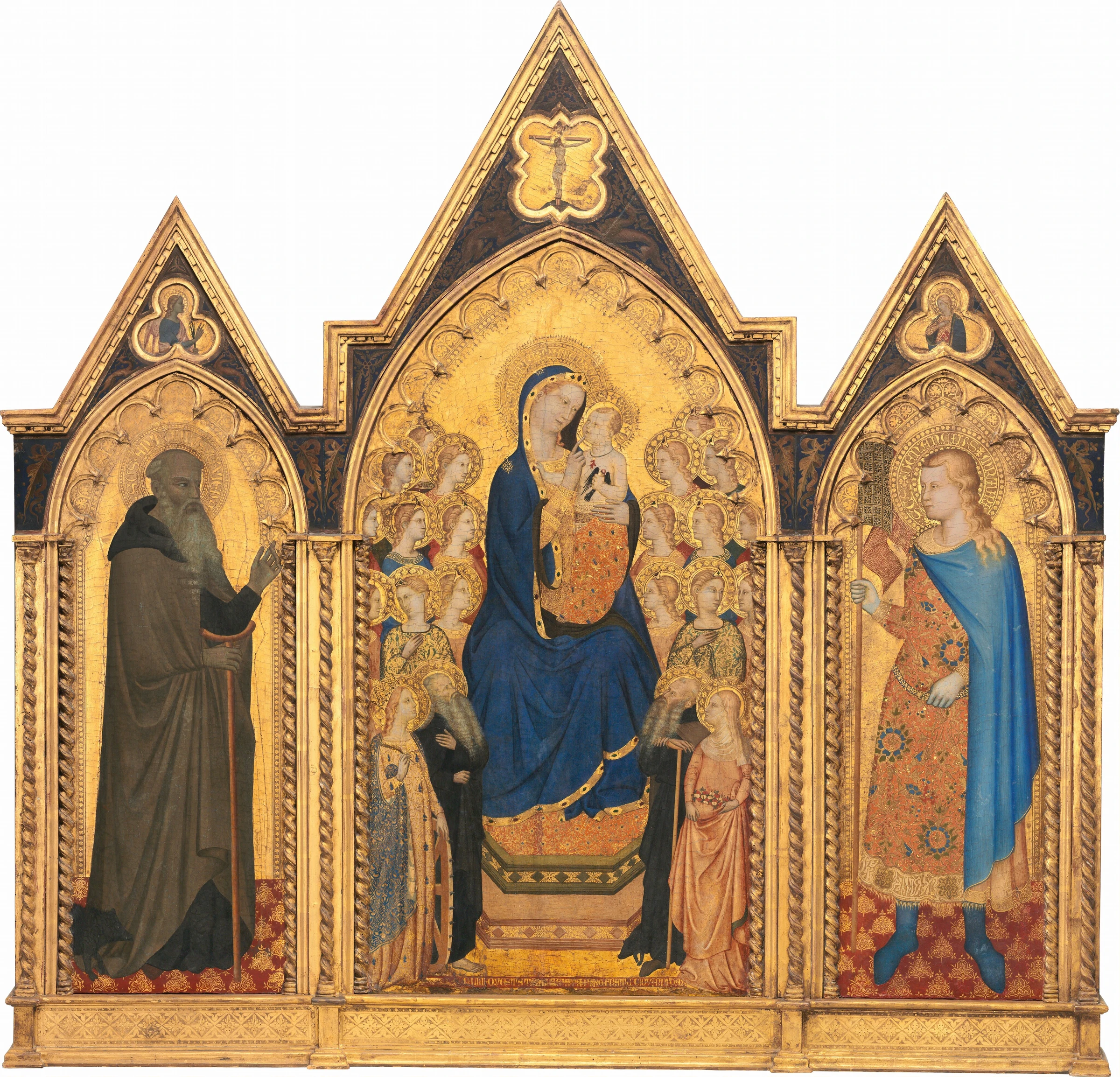 Madonna and Child Enthroned with Four Saints and Eighteen Angels [middle panel] by Puccio di Simone and Allegretto Nuzi